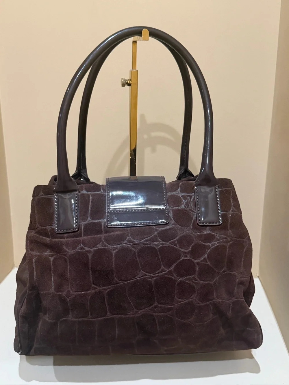 Kate Spade New York Croc 🐊 Embossed Suede Patent leather satchel bag